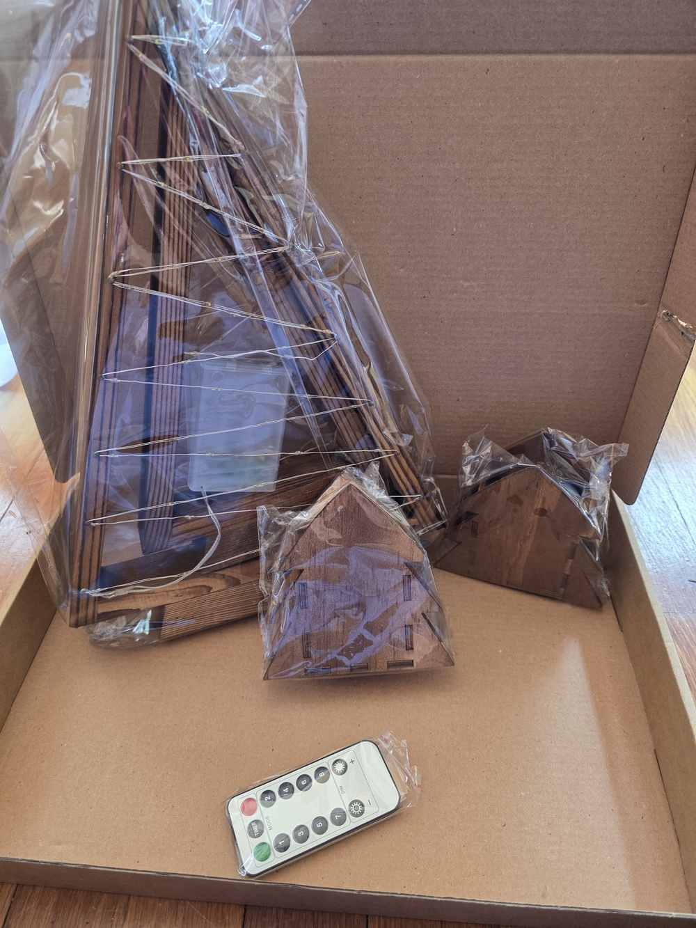 Wooden LED Triangle Trees with Remote Control - Brown